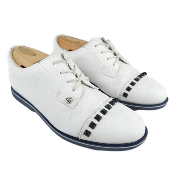 G/FORE Gallivanter Stud Cap Toe Spikeless Golf Shoes White Leather Black 8.5 - Picture 1 of 10